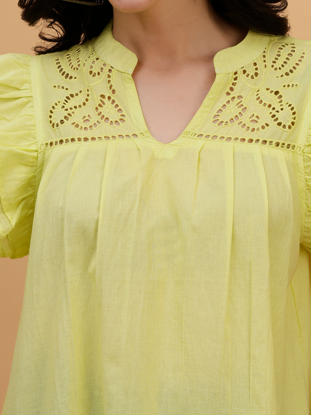 Women Yellow Tie-Dye Camric Casual Regular Fit Top (W1801)