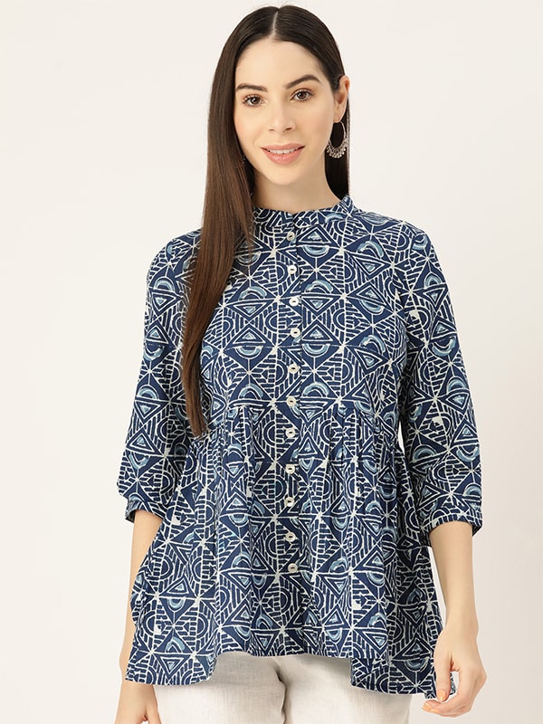 Printed Cotton Blue Top (W1343)