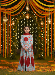 Cotton Floral Printed Teal lehenga Choli Dress with Dupatta (K1042)