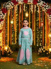 Cotton Floral Printed Green lehenga Choli Dress with Dupatta (K1043)