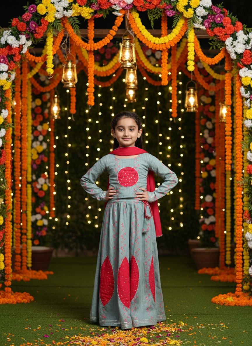 Cotton Floral Printed Gray lehenga Choli Dress with Dupatta (K1044)