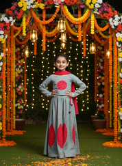 Cotton Floral Printed Gray lehenga Choli Dress with Dupatta (K1044)