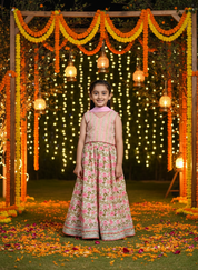 Cotton Floral Printed Pink lehenga Choli Dress with Dupatta (K1048)