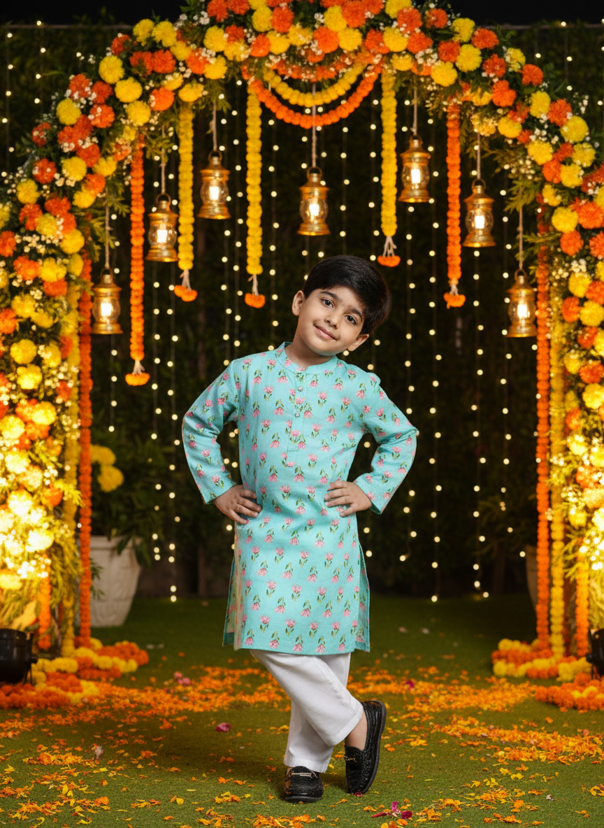 Baby Boy Ethnic Wear Cotton Kurta Payjama Suit (K1049)