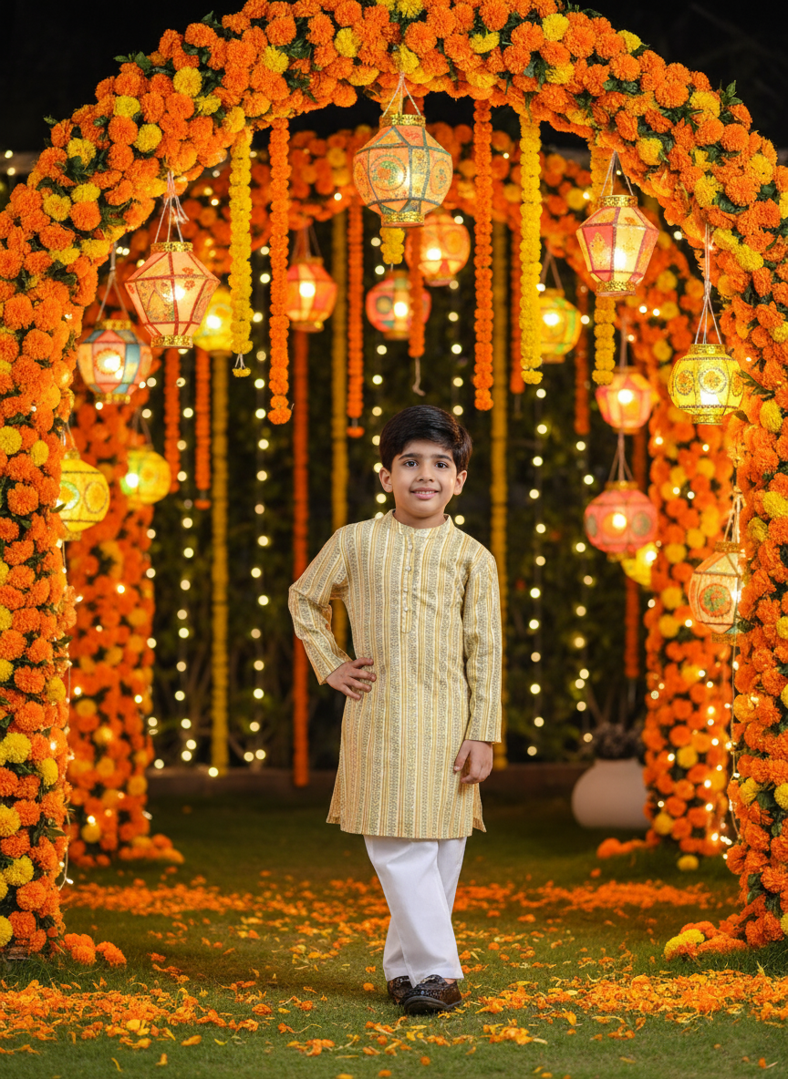 Baby Boy Ethnic Wear Cotton Kurta Payjama Suit (K1050)