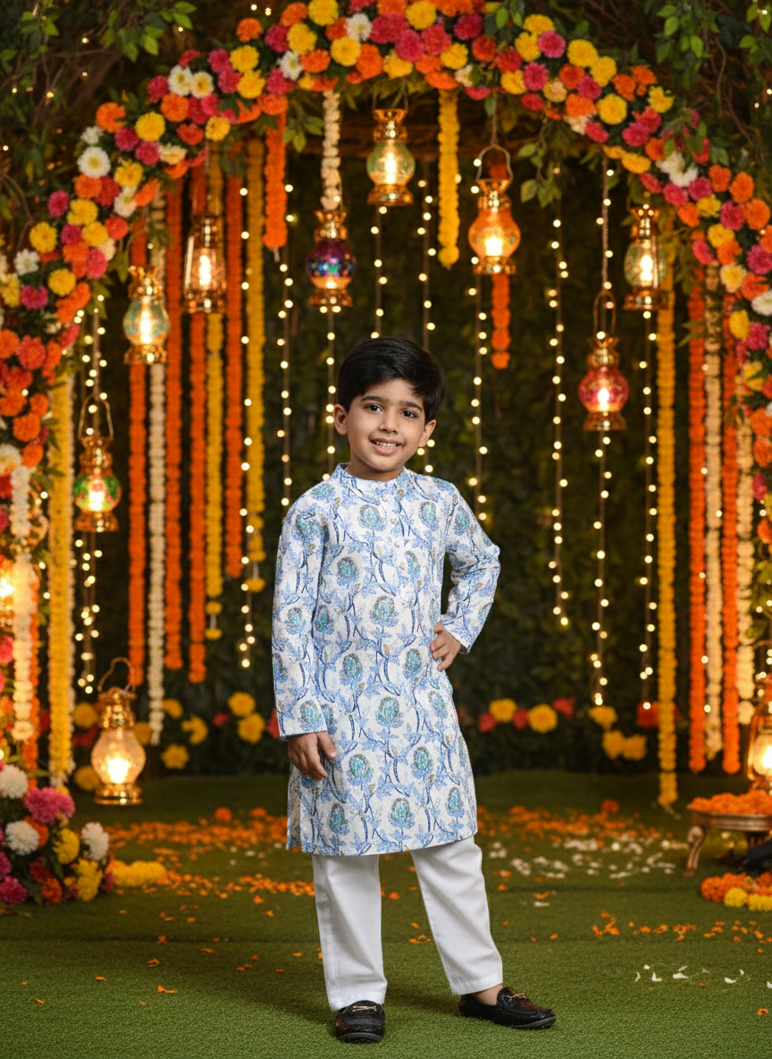 Baby Boy Ethnic Wear Cotton Kurta Payjama Suit (K1053)
