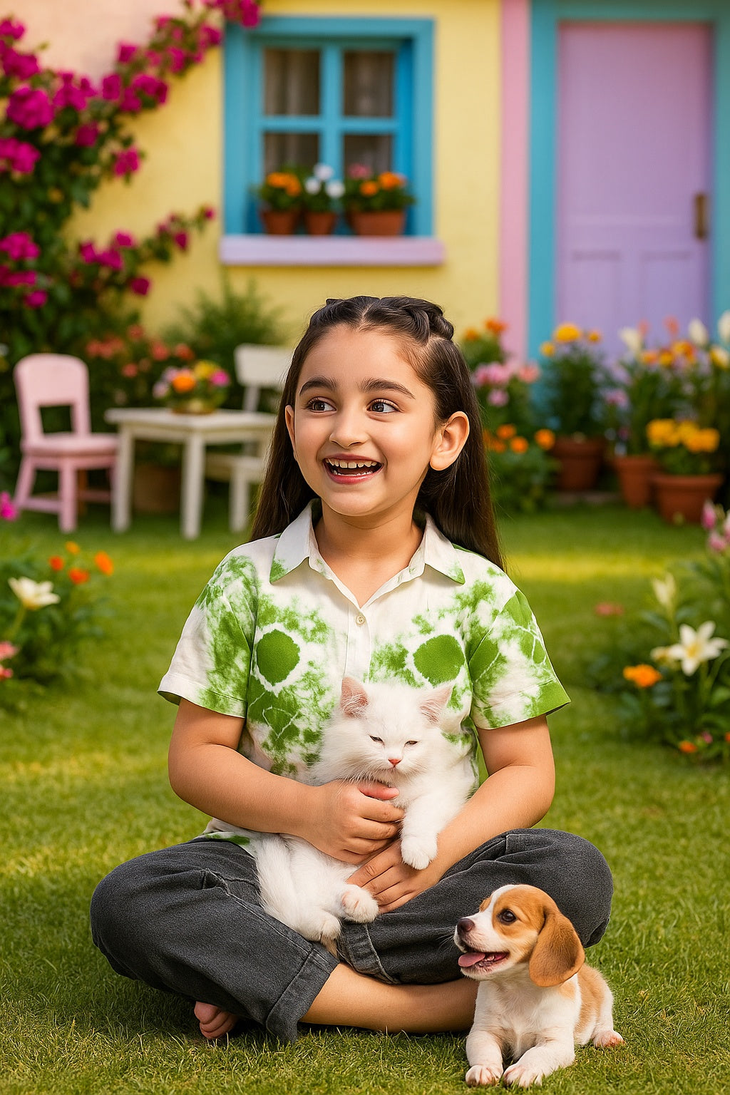 Hand Tie Dyed Half Sleeves Shirt for Girls (K1026)