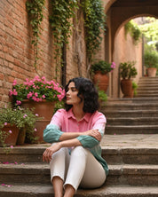 Women Handmade Tie-Dye Rayon Pink Green Shirt (W1627)