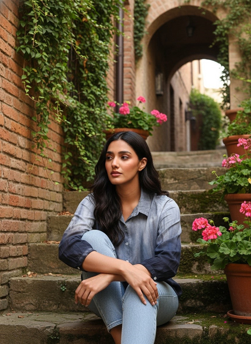 Rayon Hand Dyed Tie Dye Black Loose Fit Shirt (W1197)