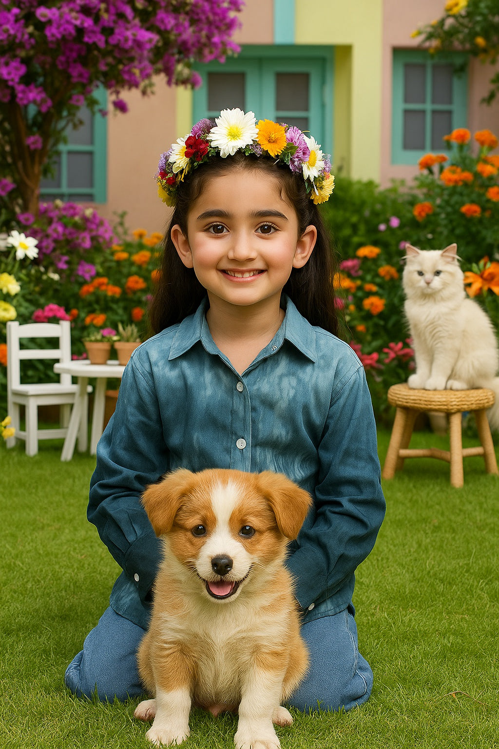 Hand Tie Dyed Collar Shirt for Girls (K1008)