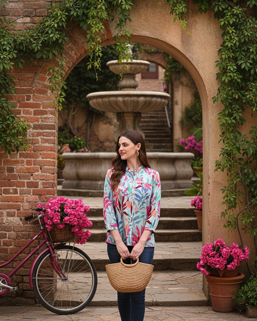 Women Rayon Blue Tie & Dye Regular Fit Shirt (W1567)