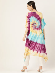 Women Rayon Tie & Dye Spiral Pink Yellow Kaftan Dress (W1347)