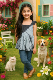 Hand Tie Dyed Frill Shoulder Top for Girls (K1006)