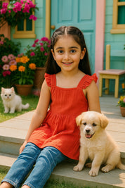 Cotton Frill Shoulder Plain Top for Girls (K1007)