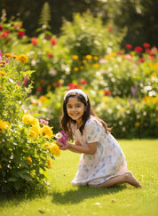 Cotton White Printed Fit and Flare Dress for Girls (K11058)