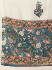 Women Blue & White Printed Pure Cotton Ethnic Kurta With Matching Dupatta Set (W1163)