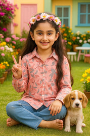 Cotton Printed Collar Shirt for Girls (K1011)