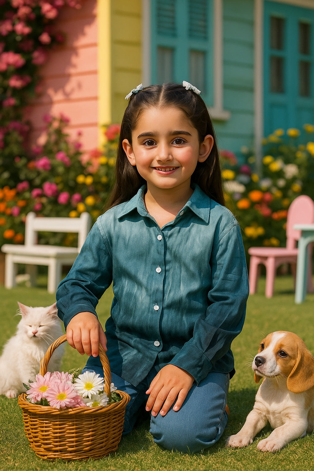 Hand Tie Dyed Collar Shirt for Girls (K1008)