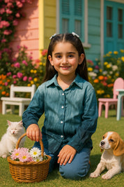 Hand Tie Dyed Collar Shirt for Girls (K1008)