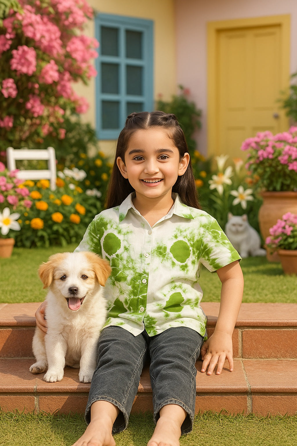 Hand Tie Dyed Half Sleeves Shirt for Girls (K1026)