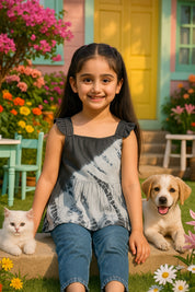 Hand Tie Dyed Frill Shoulder Top for Girls (K1006)