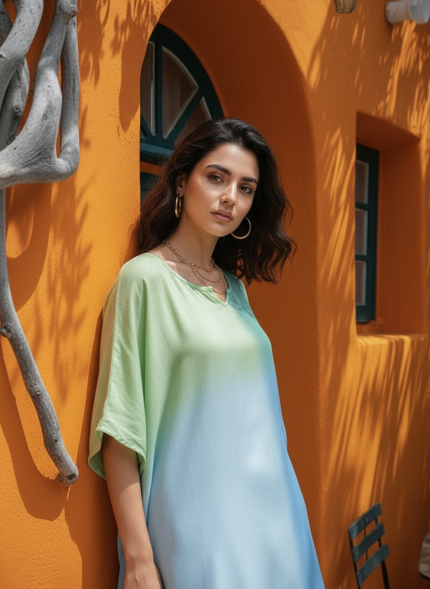 Hand Dyed Loose Fitted Crepe Kaftan Kurta (W1443)