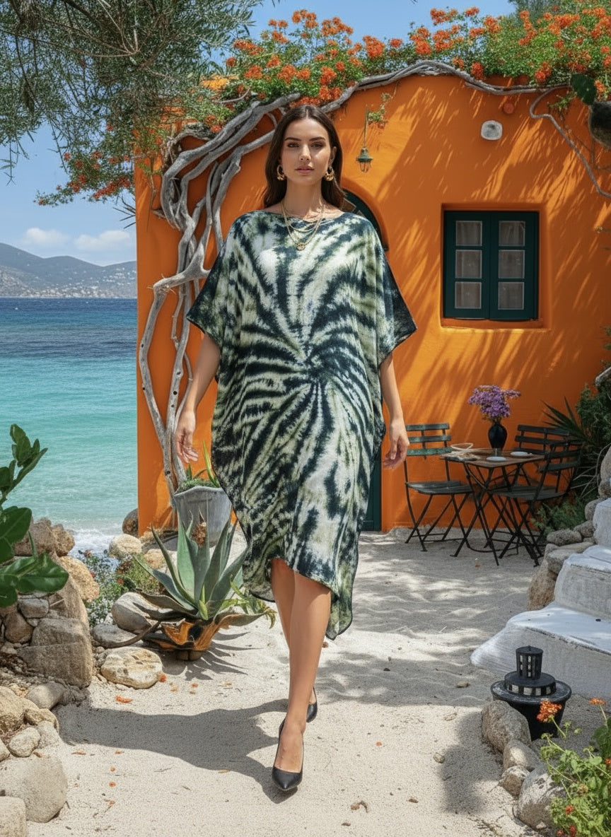 Hand Dyed Loose Fitted Crepe Kaftan Kurta (W1437)