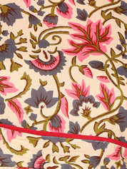 Pure Cotton Floral Printed Beige A-line Midi Dress (W1226)