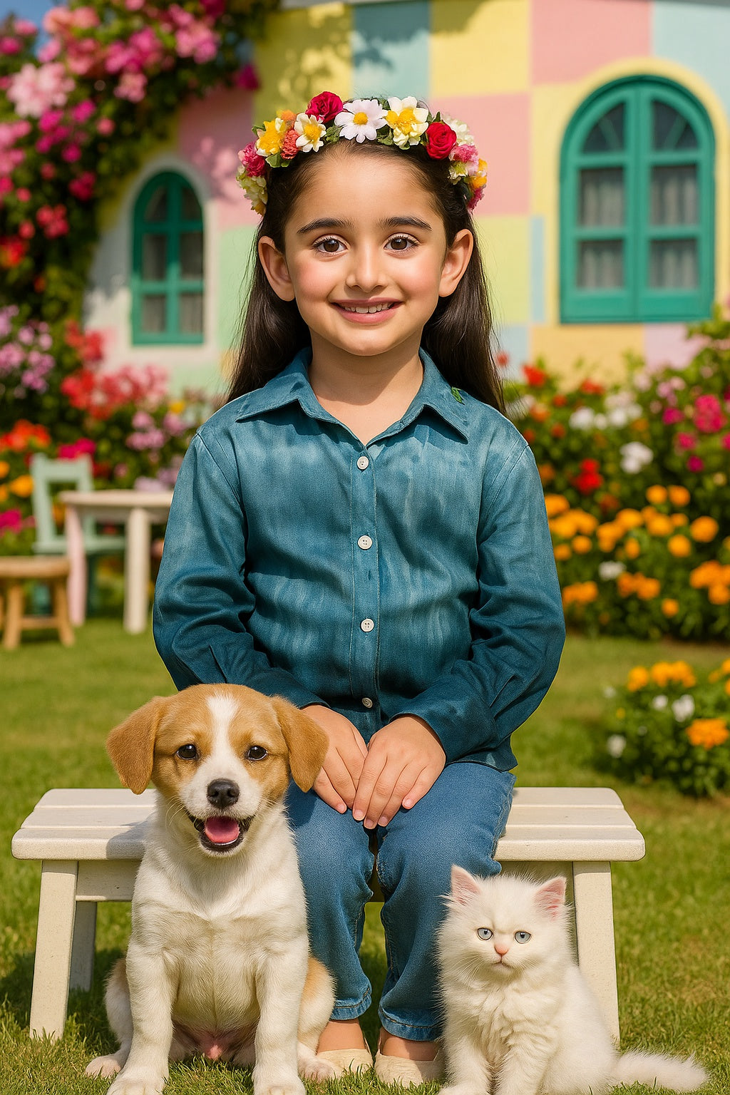 Hand Tie Dyed Collar Shirt for Girls (K1008)