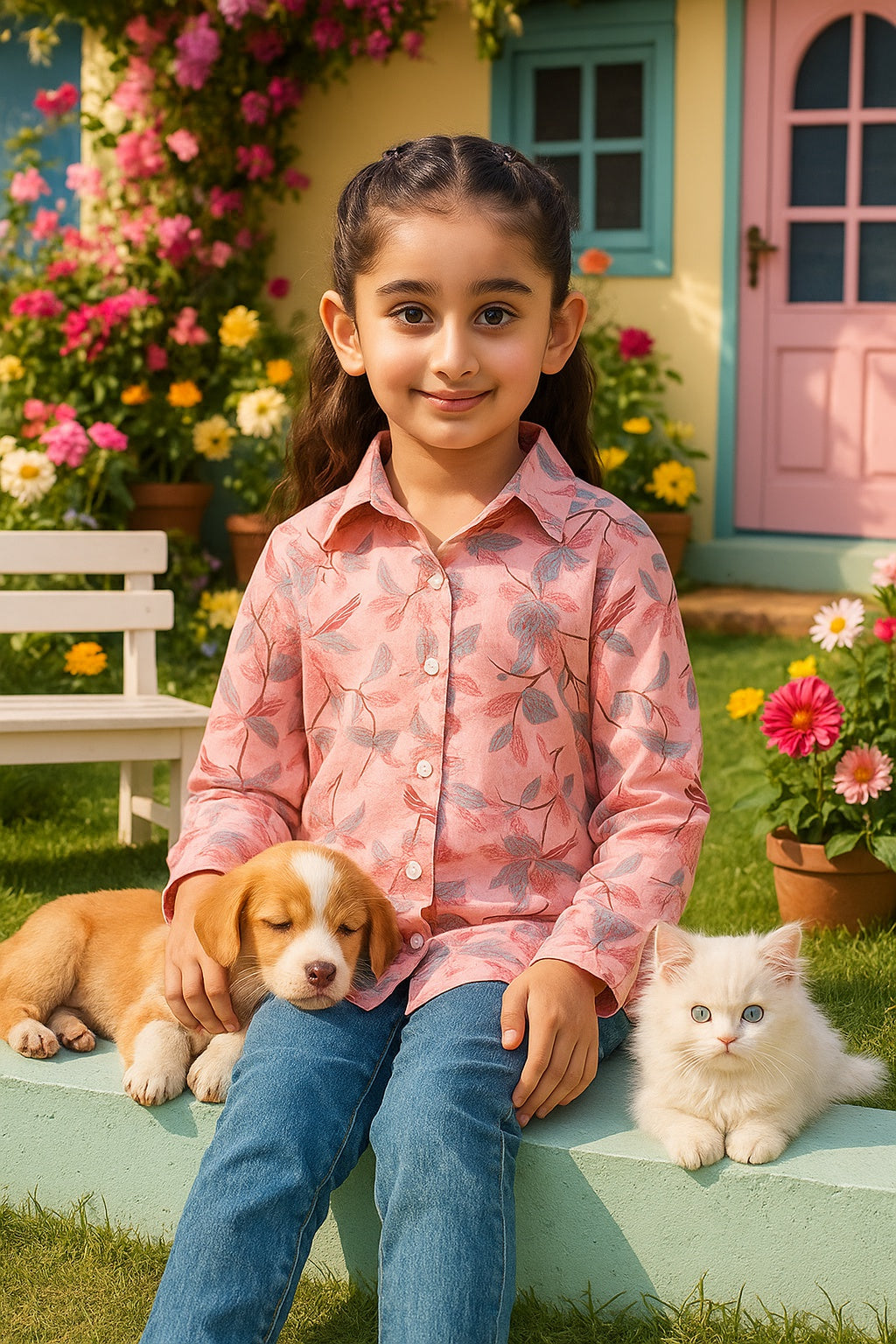 Cotton Printed Collar Shirt for Girls (K1011)