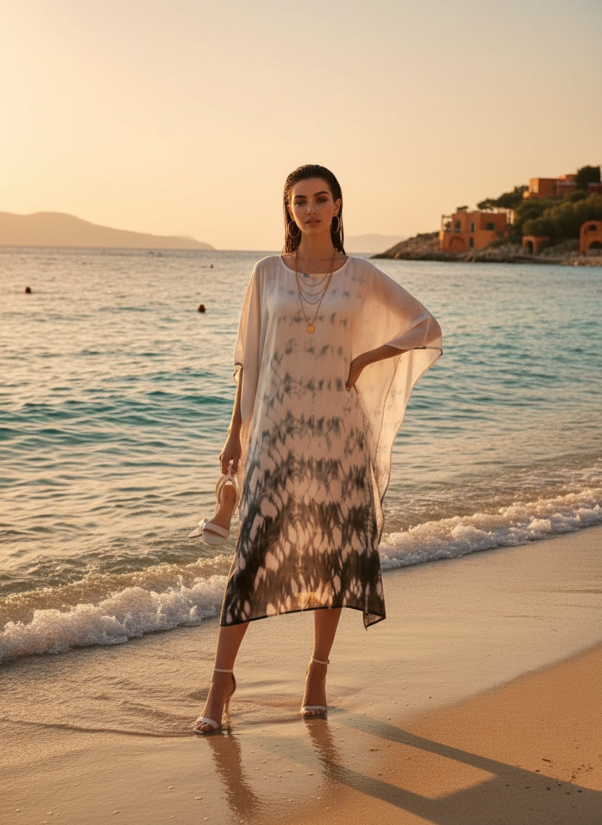 Hand Dyed Loose Fitted Crepe Kaftan Kurta (W1438)