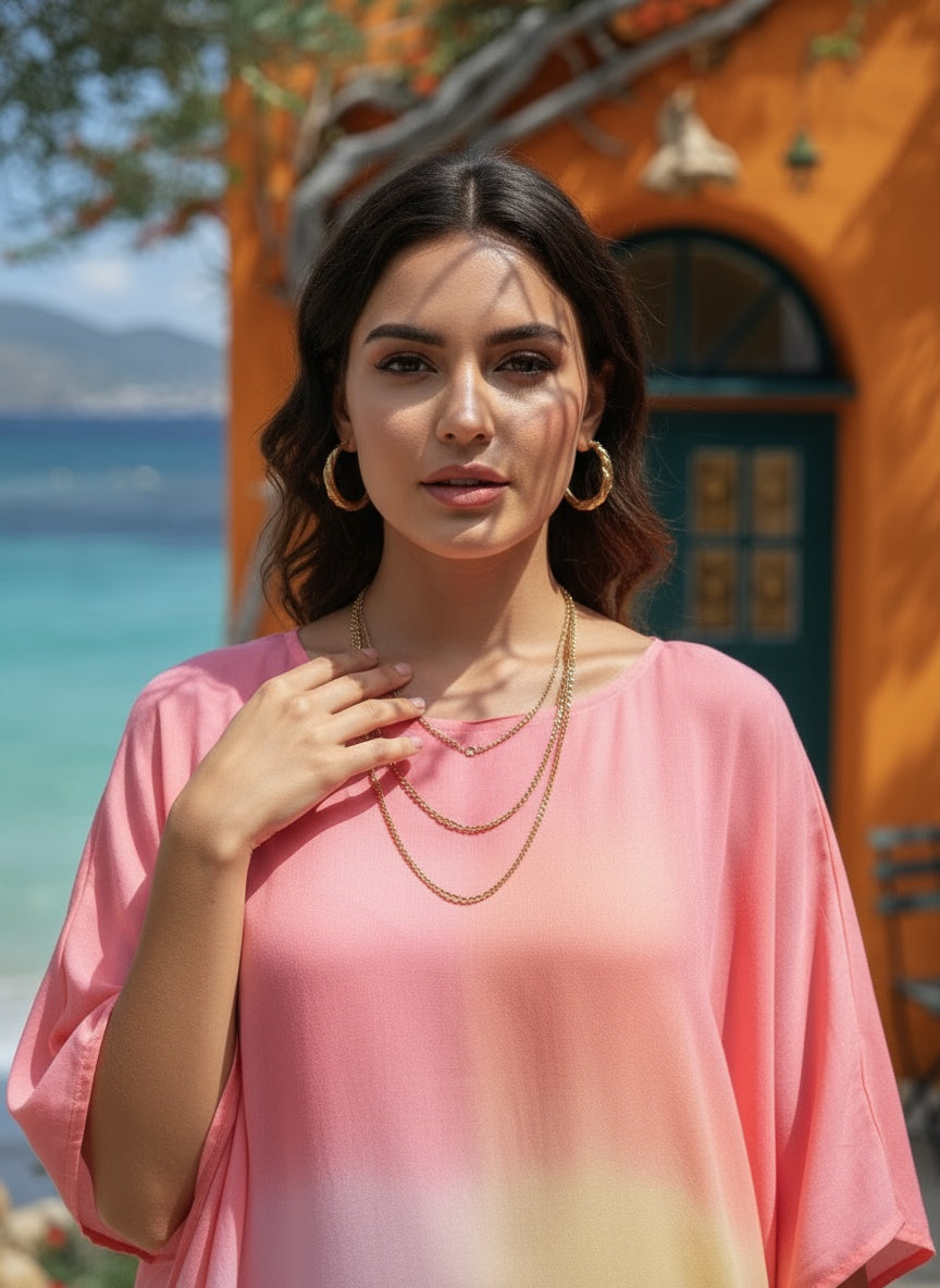 Hand Dyed Loose Fitted Crepe Kaftan Kurta (W1434)