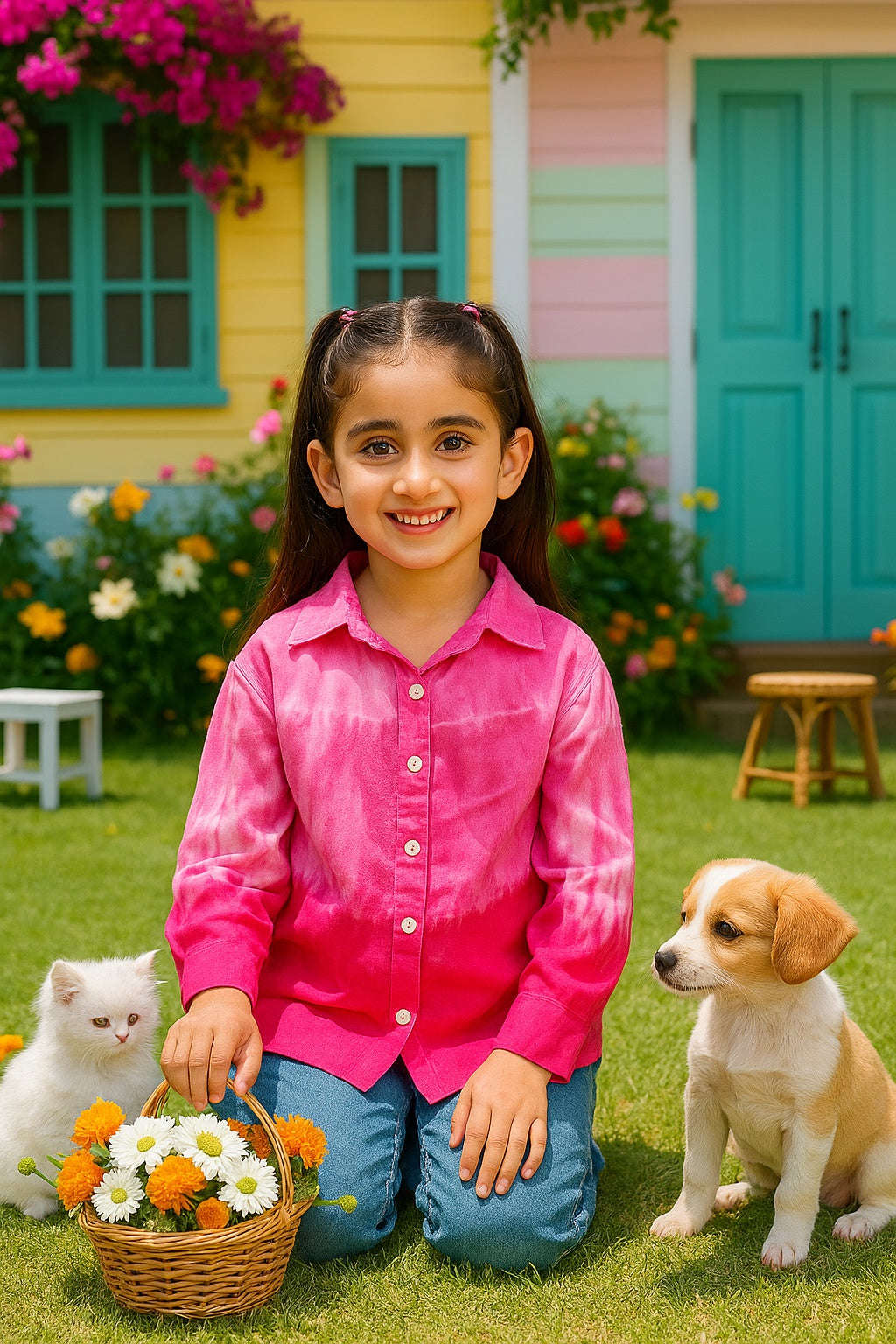 Hand Tie Dyed Collar Shirt for Girls (K1009)