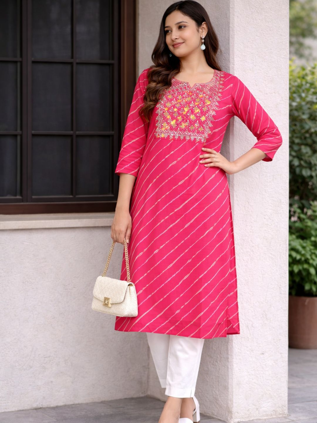 Pure Cotton Bandhej Print Kurti with Sequins Embroidery Work (W1361)