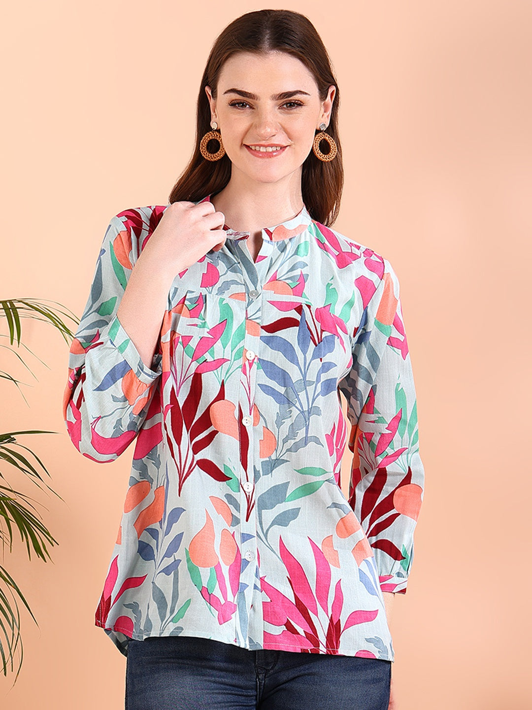 Women Rayon Blue Tie & Dye Regular Fit Shirt (W1567)