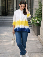 Tie Dyed 2 Piece Collar with Double Pleated Rayon Shirt (W1483)