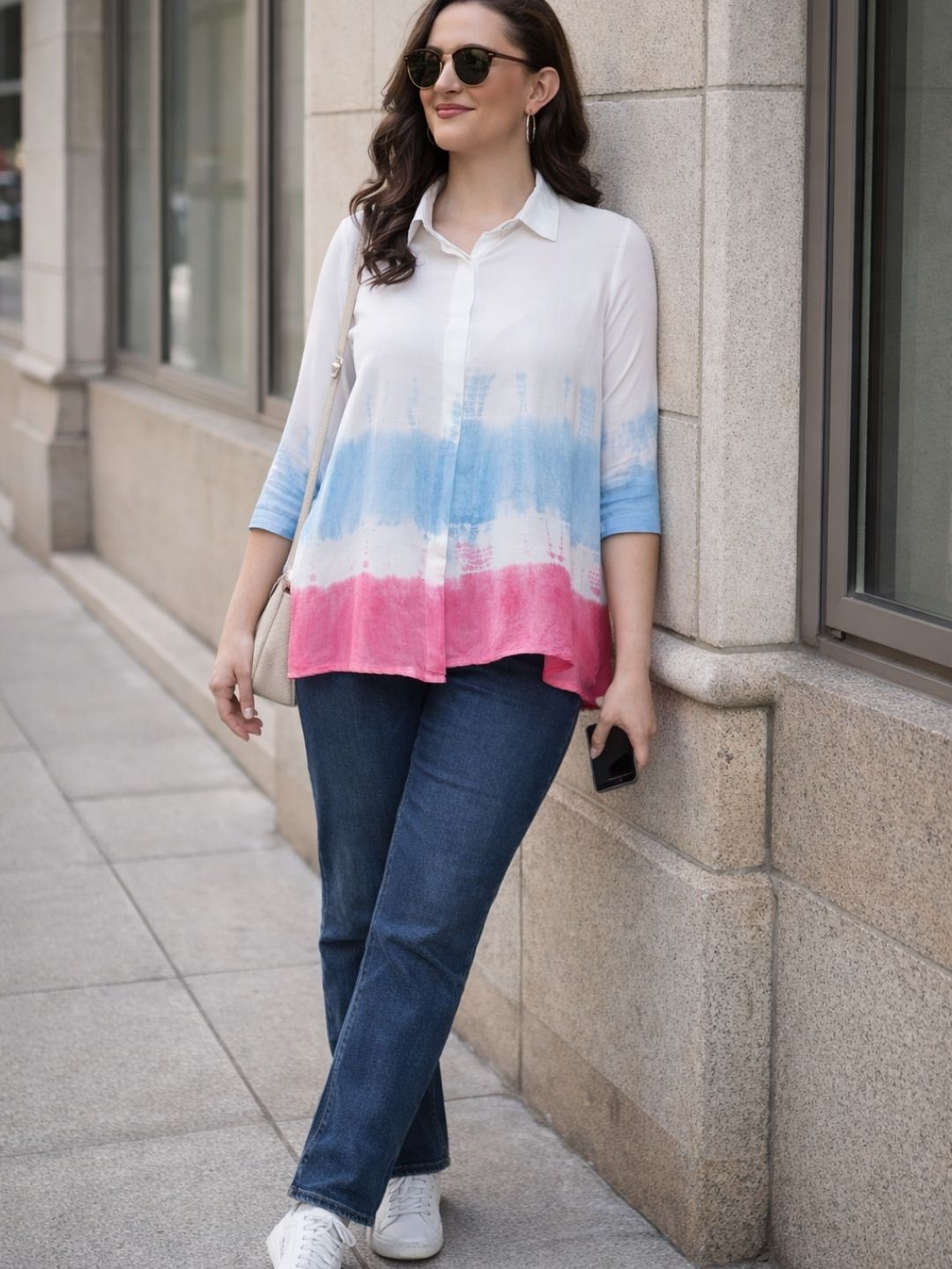 Tie Dyed 2 Piece Collar with Double Pleated Rayon Shirt (W1484)