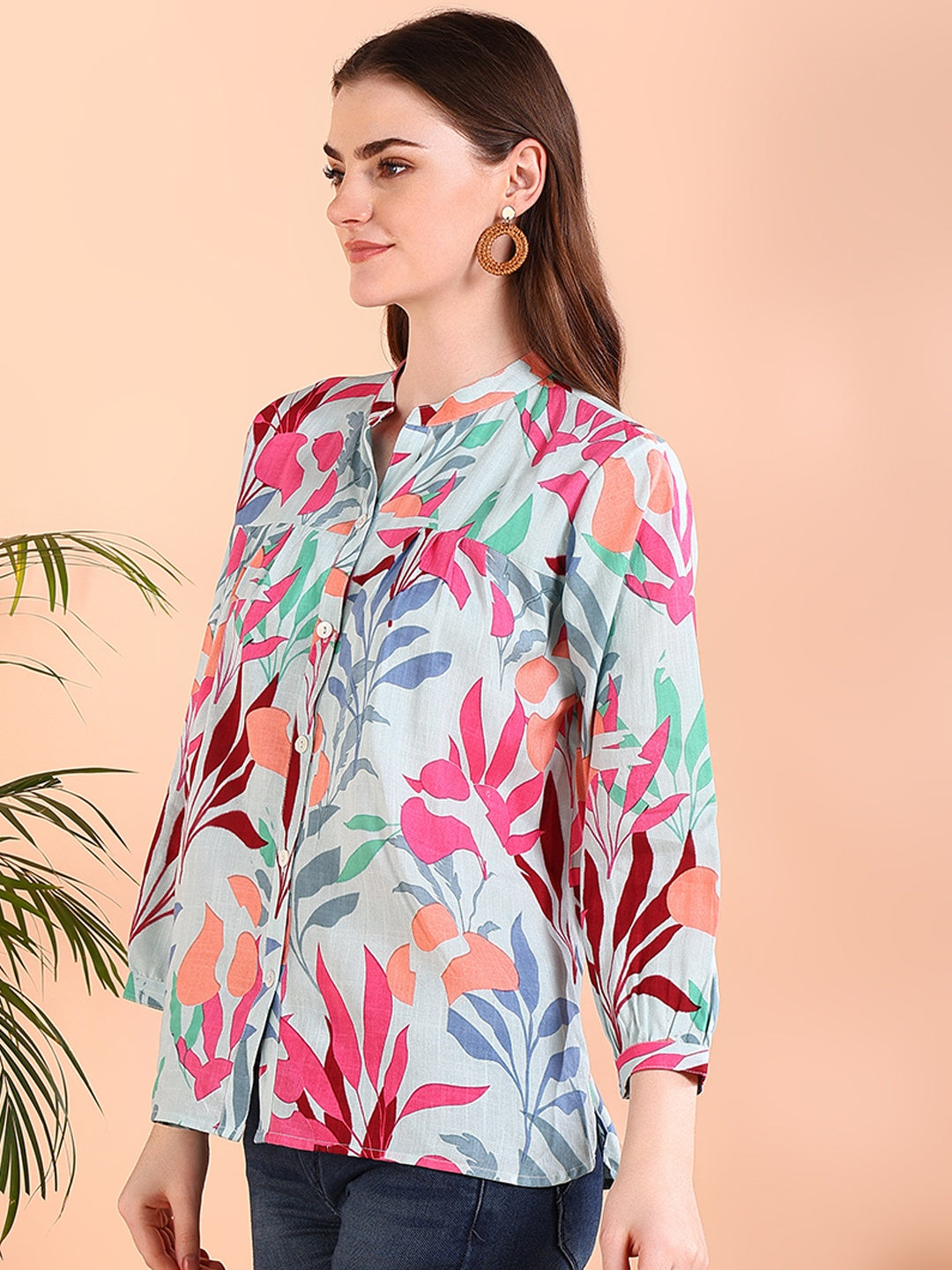 Women Rayon Blue Tie & Dye Regular Fit Shirt (W1567)