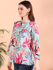 Women Rayon Blue Tie & Dye Regular Fit Shirt (W1567)