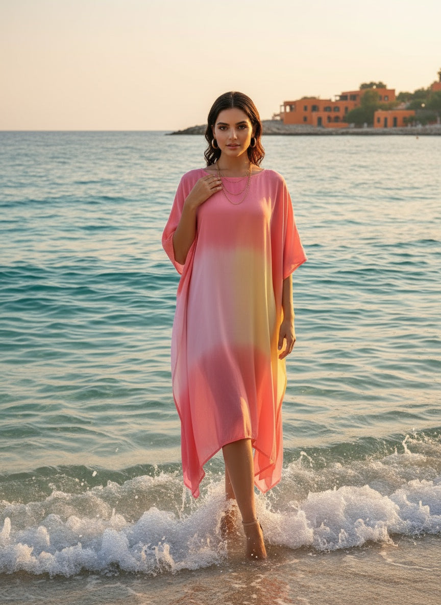 Hand Dyed Loose Fitted Crepe Kaftan Kurta (W1434)