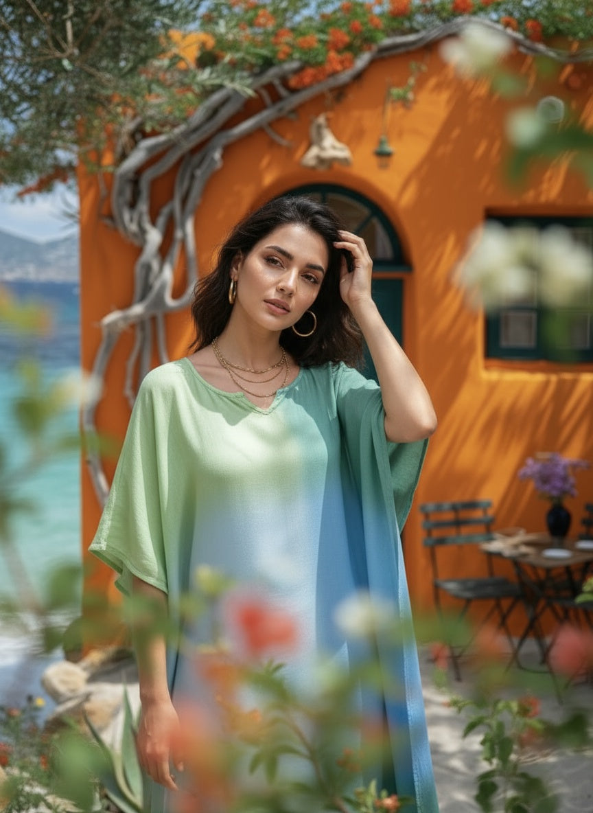 Hand Dyed Loose Fitted Crepe Kaftan Kurta (W1443)