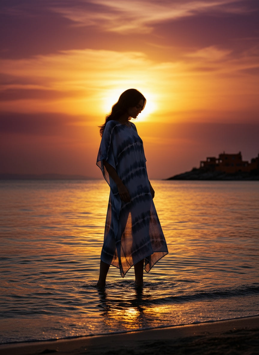 Hand Dyed Loose Fitted Crepe Kaftan Kurta (W1429)