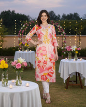 Women Embroidered Printed Rayon Straight Kurta (W1502)