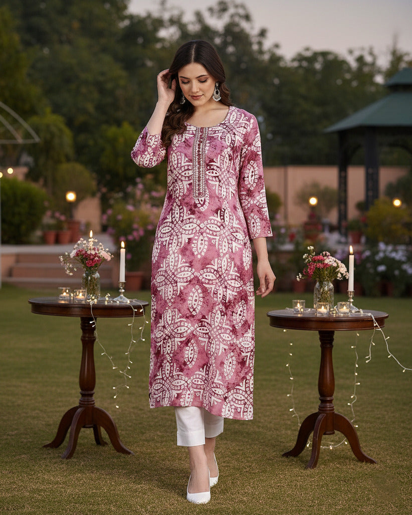 Women Embroidered Printed Rayon Straight Kurta (W1504)
