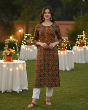 Women Embroidered Printed Rayon Straight Kurta (W1505)