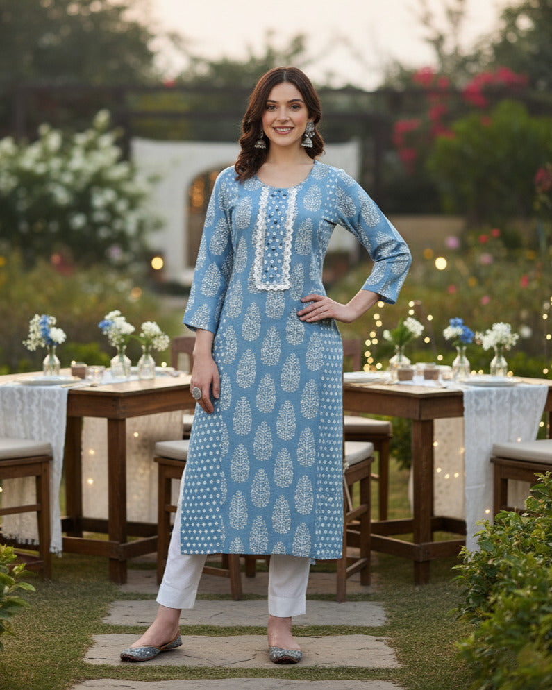 Women Embroidered Printed Rayon Straight Kurta (W1507)