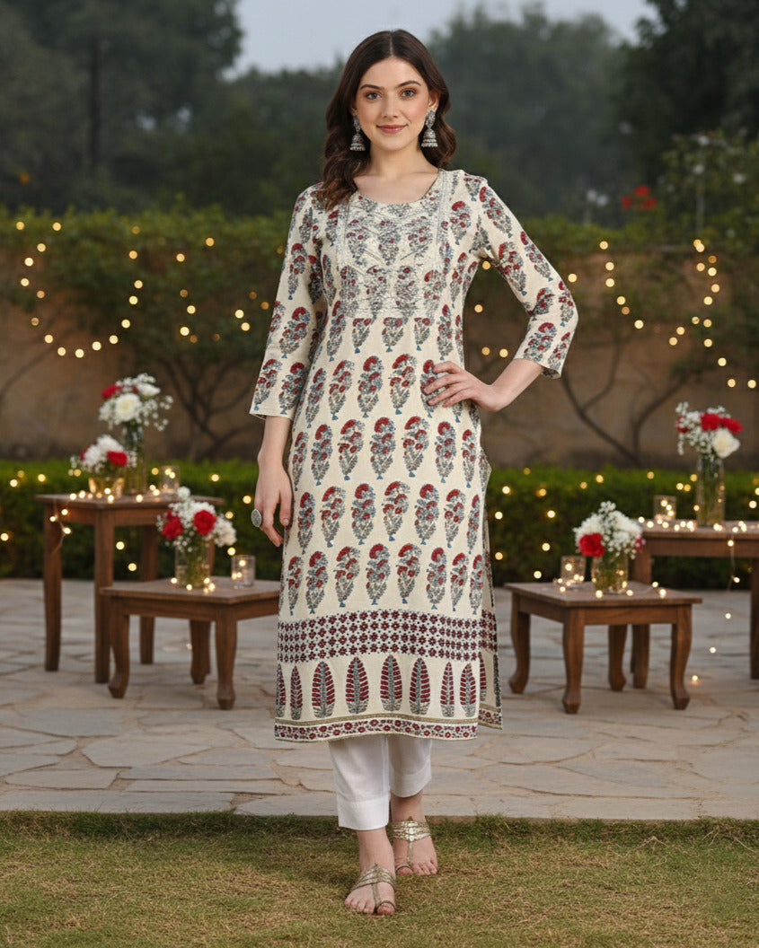 Women Embroidered Printed Rayon Straight Kurta (W1515)