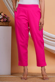 Women Pink Cotton Solid Casual Pant (W1520)