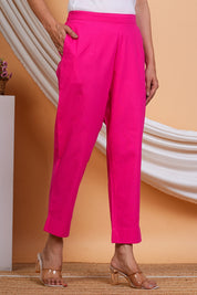 Women Pink Cotton Solid Casual Pant (W1520)