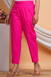 Women Pink Cotton Solid Casual Pant (W1520)